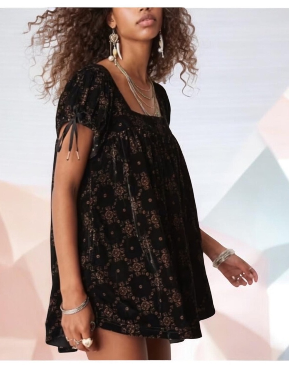 FREE PEOPLE SUMMER CAMP BLACK  VELVET FLORAL DRESS MEDIUM